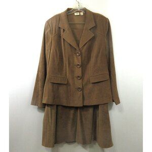 Cato Womans 2-Piece Suit Blazer & Skirt Faux Suede Brown Faux Pockets Career